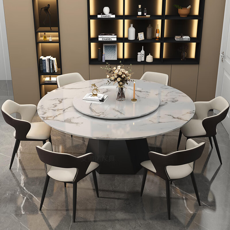 山头林村佛山厂家轻奢大理石餐桌椅组合意式轻奢大理石餐桌椅组合酒店