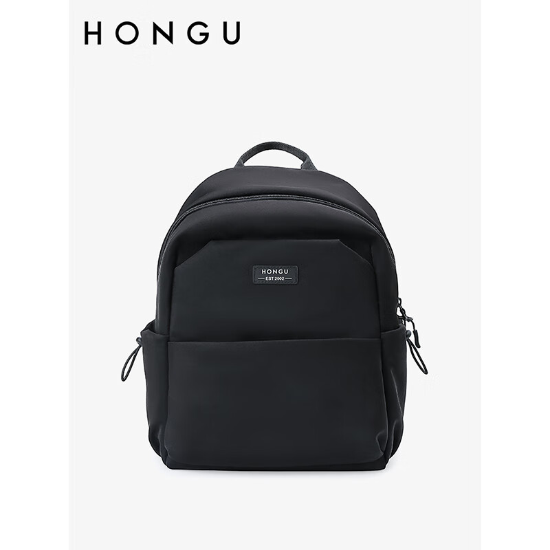 红谷(hongu)女包纯色休闲青年大容量双肩包防泼水轻便背包 漆黑