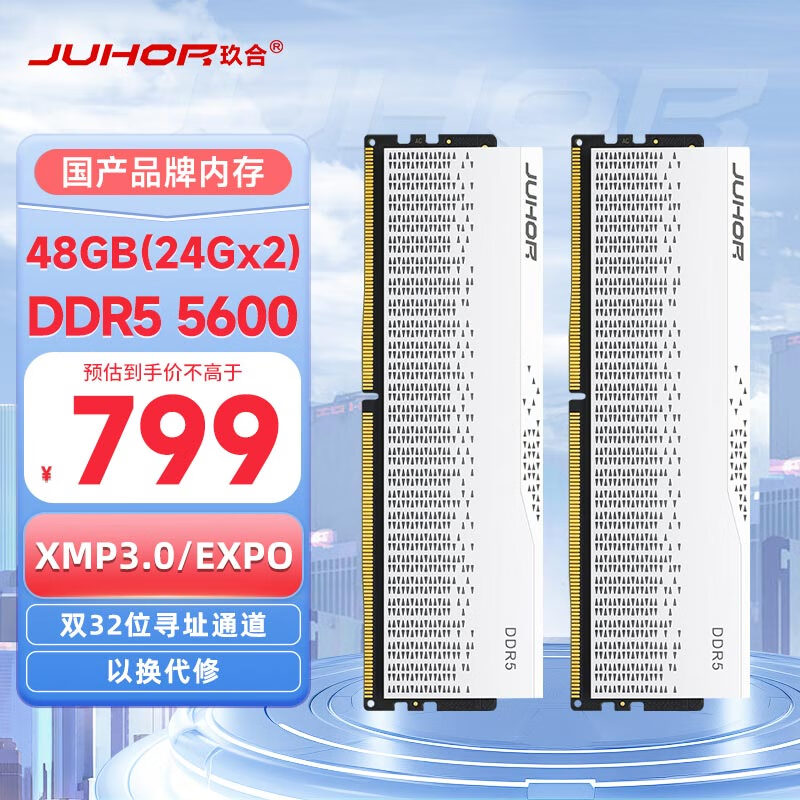 JUHOR玖合 48GB(24Gx2)套装 DDR5 5600  台式机内存条  星域系列无灯