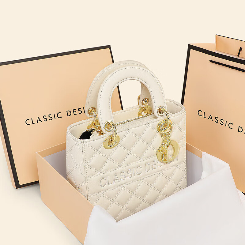 mospoke包包女新款女包戴妃包斜挎包感小众夏季手提包 白色(logo)