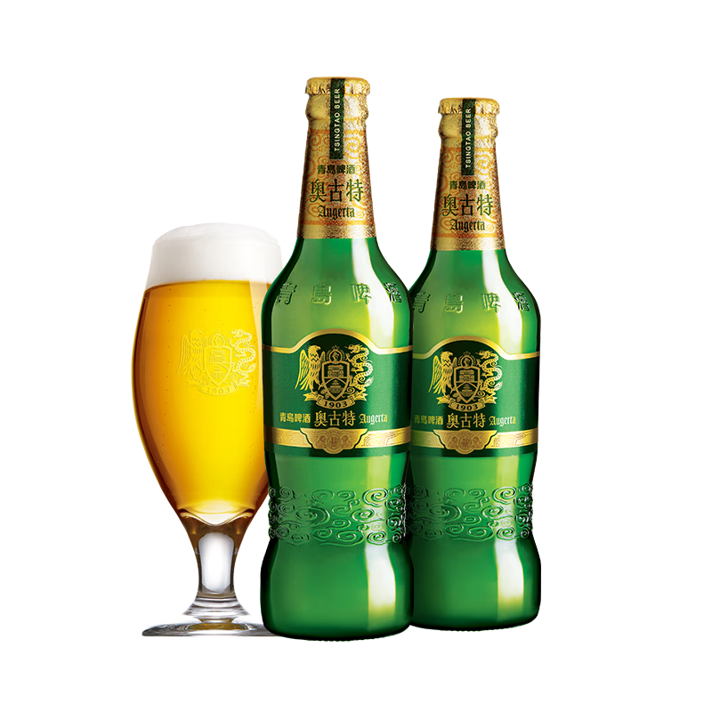 青岛啤酒奥古特瓶装啤酒原麦汁浓度12°P大瓶 480mL 6瓶
