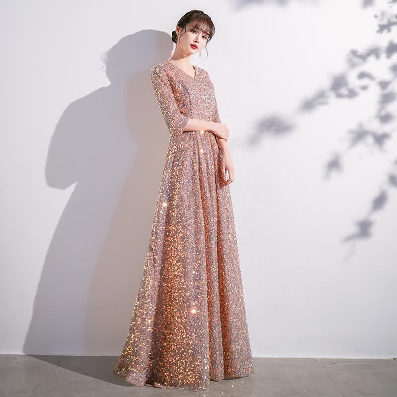 演出服长裙女大合唱演出服女长裙成人钢琴演奏服香槟色 卡其色长款 s
