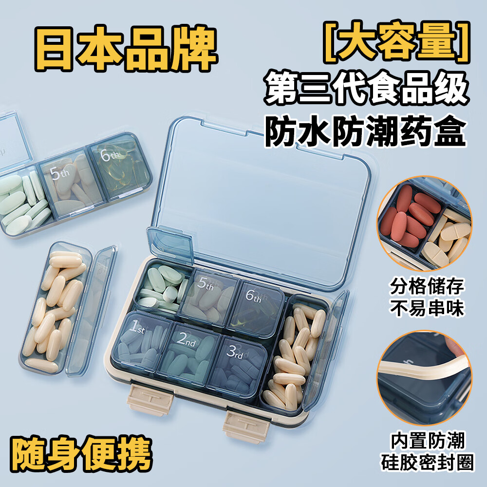 leaf日本老人专用大字药盒一周七天早中晚药品分装盒大容量吃药提醒器