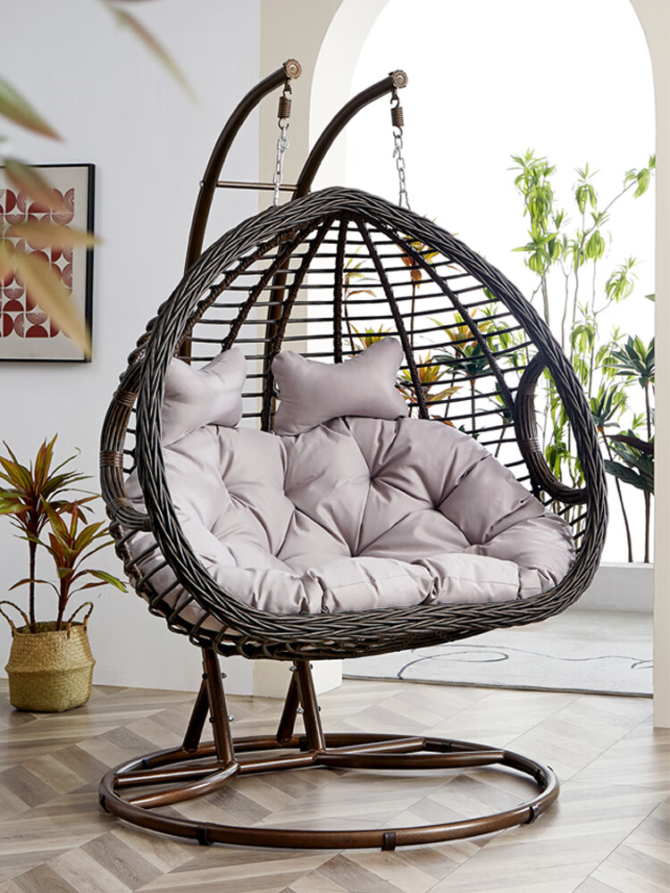 莎庭吊椅家用鸟巢阳台摇篮椅双人吊篮藤椅室内秋千懒人休闲椅 咖啡色