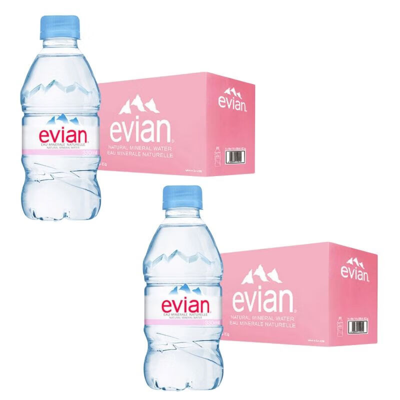 奢氧依云法国原装evian泉苏打水330ml*24瓶整箱装依云泉水瓶装330ml*2