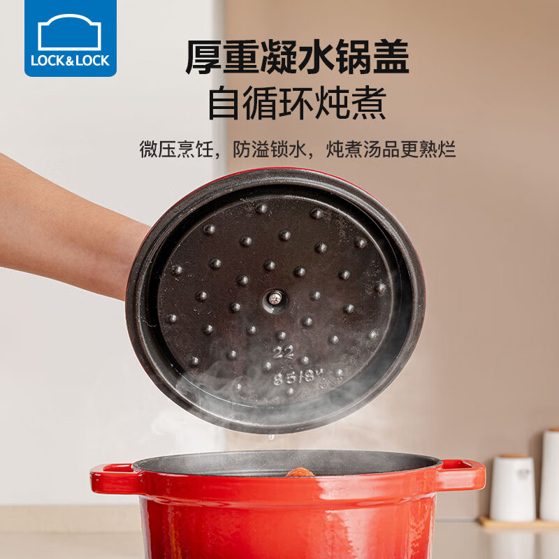 乐扣乐扣铸铁珐琅锅搪瓷双耳炖锅煲汤锅烹饪锅具不粘锅家用电磁炉 复古红 24cm