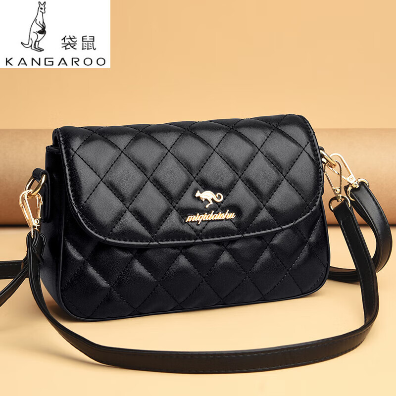 袋鼠正品真皮牛皮包包女2024年新款时尚百搭大容量单肩斜跨中年妈妈包