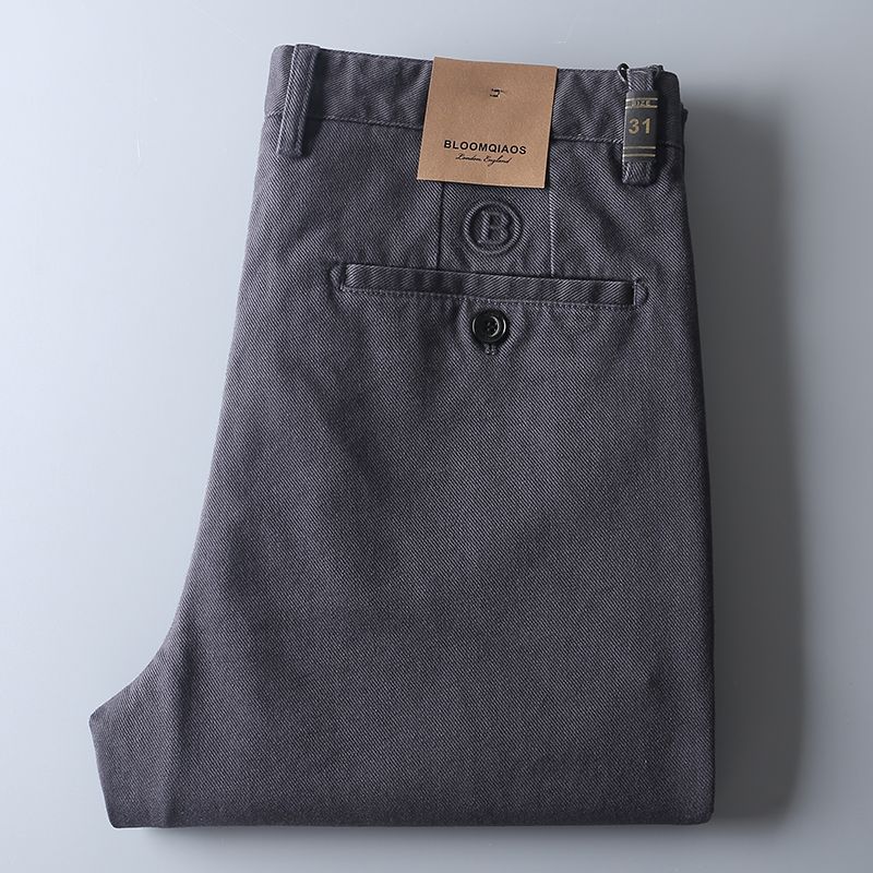品质斜纹休闲裤男秋冬厚款舒适面料百搭商务中腰直筒帅气长裤 石板灰
