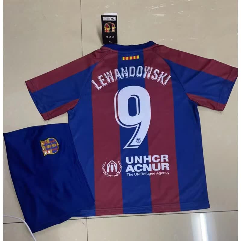 派吉鲨(paijisha)莱万多夫斯基球衣巴萨主客场9号定制儿童训练足球服