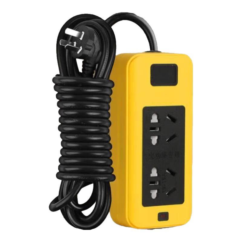 6000w大功率純銅帶線10A-16A通用電磁爐空調(diào)插排座工程專用接線板 黃黑十孔接5米線