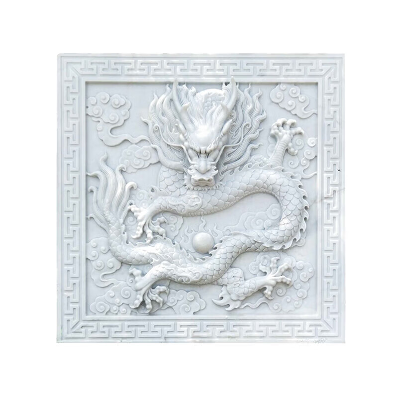 万棠石雕汉白玉龙浮雕喷水龙头鱼池出水口户外壁挂流水精雕壁挂喷泉园