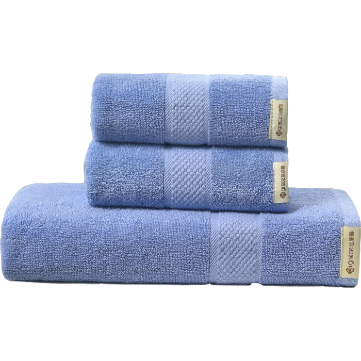 洁丽雅（Grace）浴巾家用A类纯棉1浴巾+2毛巾组合装 成人男女柔软吸水全棉 经典蓝