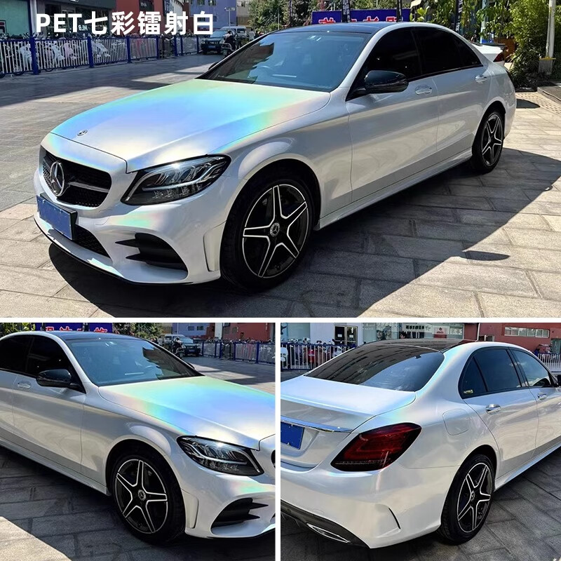 芒芒适配汽车改色膜钻石白变蓝白魅金七彩镭射白车衣曙光白全车漆面
