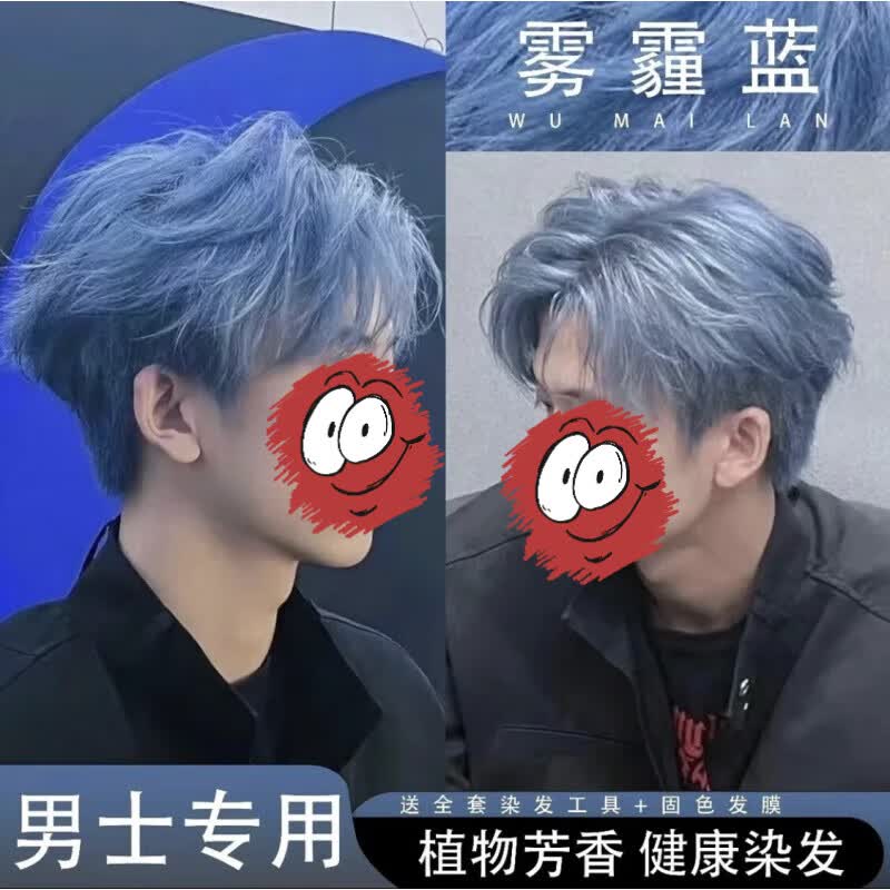 首品男士植物染发剂膏2026流行色显白自己在家染发学生灰色女士染头膏 雾霾蓝色 【巨显白】 男生短发用量1盒装