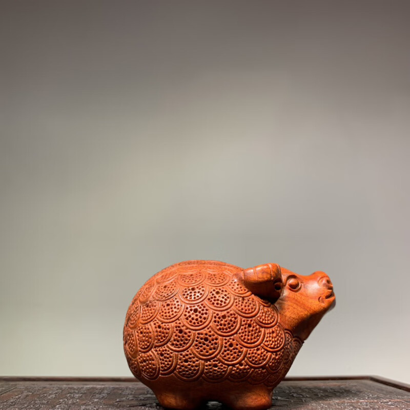 生肖牛绿檀木紫檀木手把件木雕可爱萌牛年小摆件 非洲小叶紫檀金钱牛