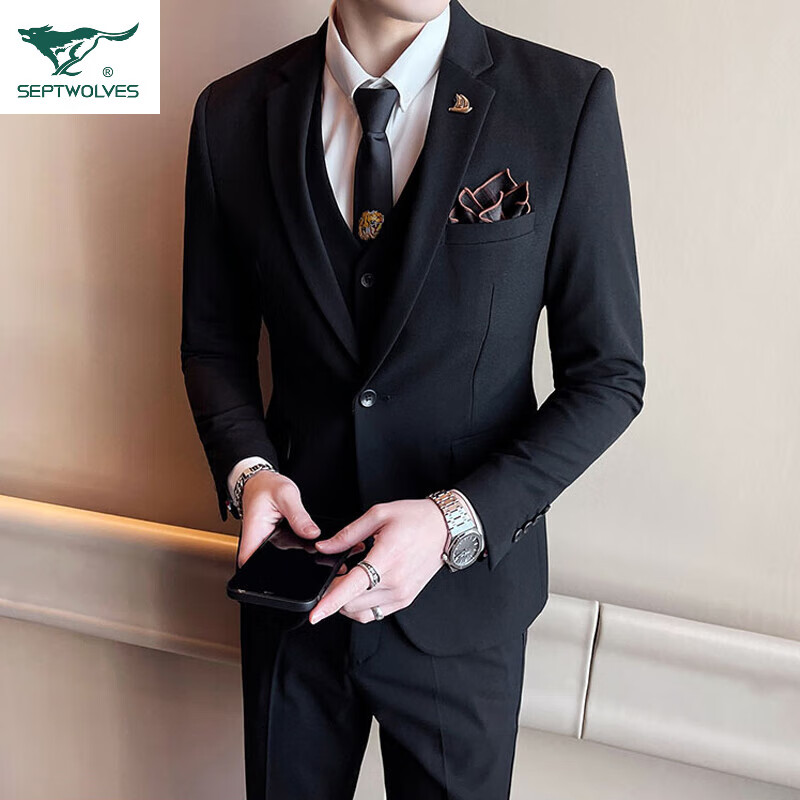 七匹狼春季男士西服套装韩版修身新郎结婚正装礼服休闲英伦职业西装