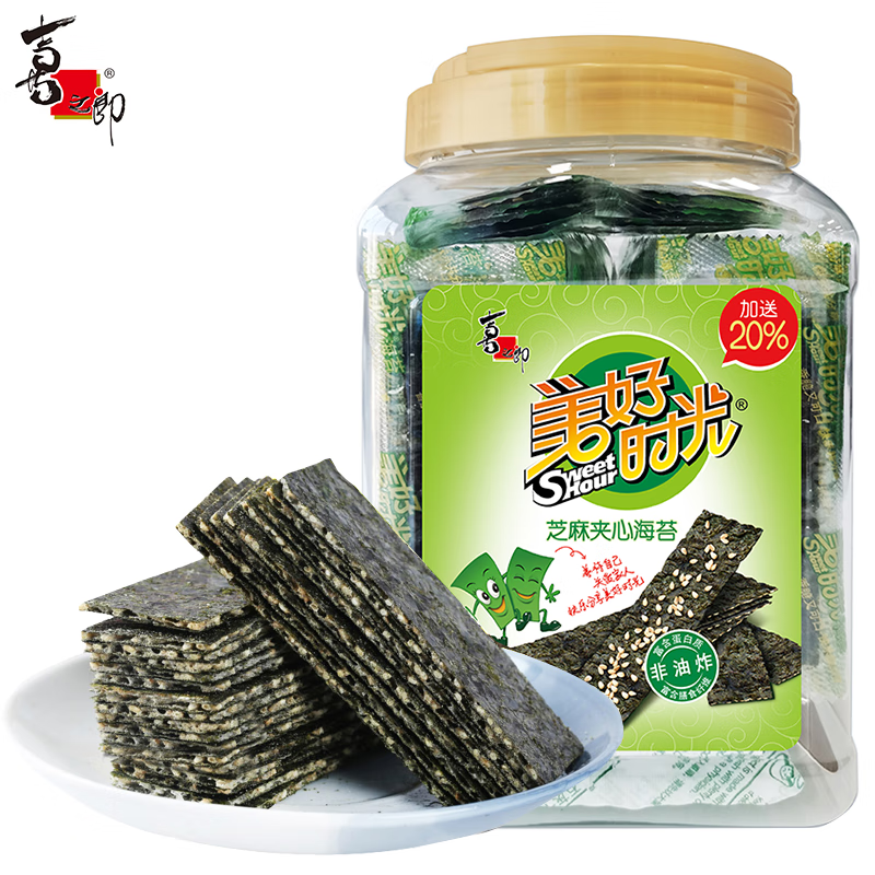 美好時(shí)光海苔即食芝麻夾心海苔桶裝96g兒童紫菜脆片零食 芝麻夾心海苔96g-約70小包