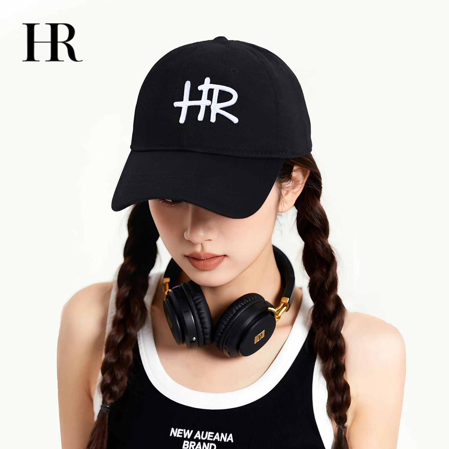 HR赫莲娜帽子男女同款夏季潮流棒球帽遮阳休闲百搭显脸小软顶鸭舌帽 黑色 均码 (55-60CM)