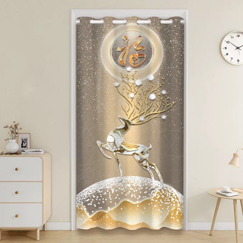 乐吉猫空调门帘免打孔 卧室隔断帘隔热隔冷帘 厨房卫生间遮挡布帘挂帘 福禄 【门宽55-80】宽100cm*高180cm