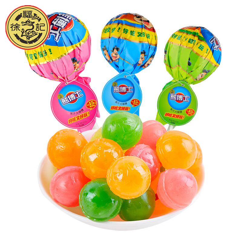 熊博士综合果汁大棒棒糖休闲零食混合口味(5种味共15支) 果汁大棒糖