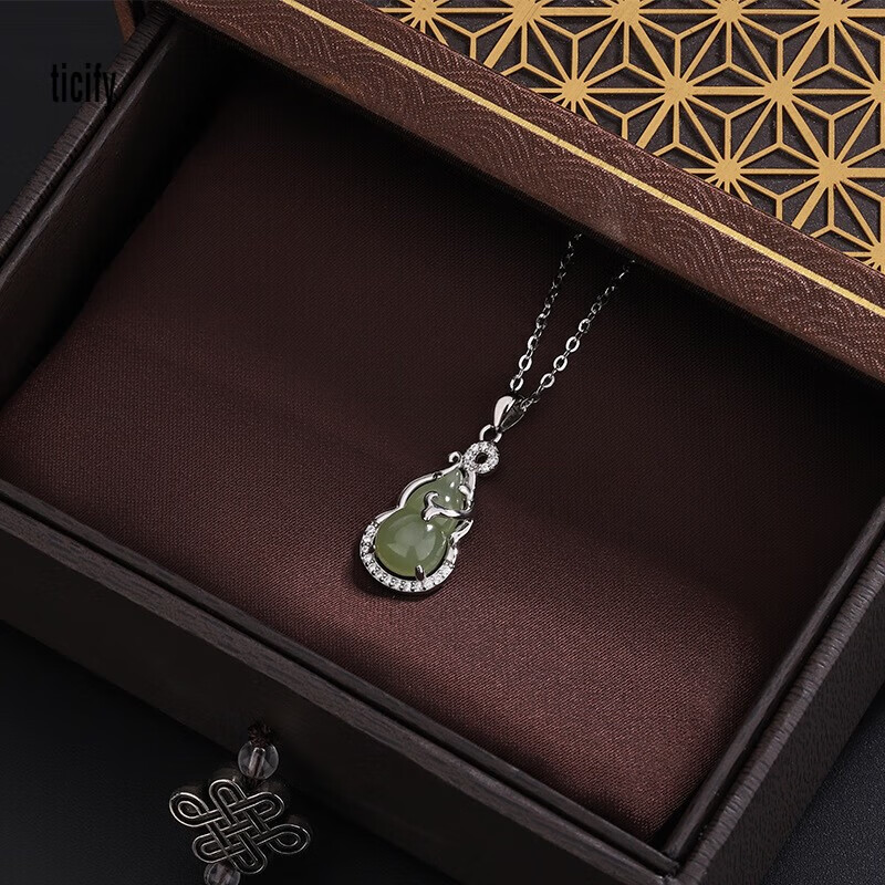 fys999足银和田玉葫芦项链女国风优雅福禄锁骨链送妈妈生日礼物 银色