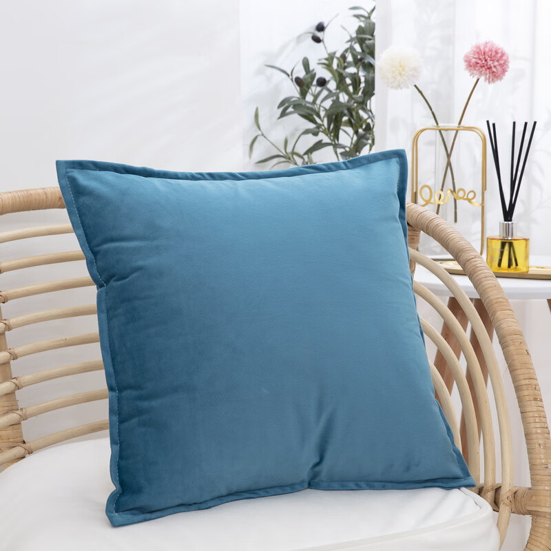 纯色荷兰绒抱枕压边抱枕套靠垫 荷兰绒-蓝色 40x40cm抱枕套