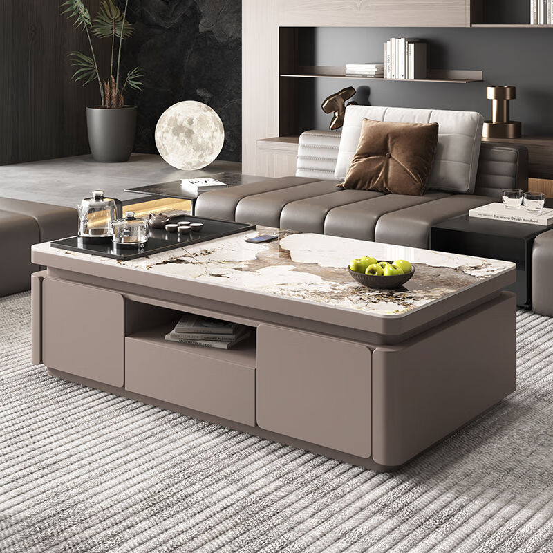 曲柏年新款现代简约岩板功夫茶几客厅家用烧水壶一体泡茶台办公茶桌 1.2米深灰+潘朵拉（含茶炉）