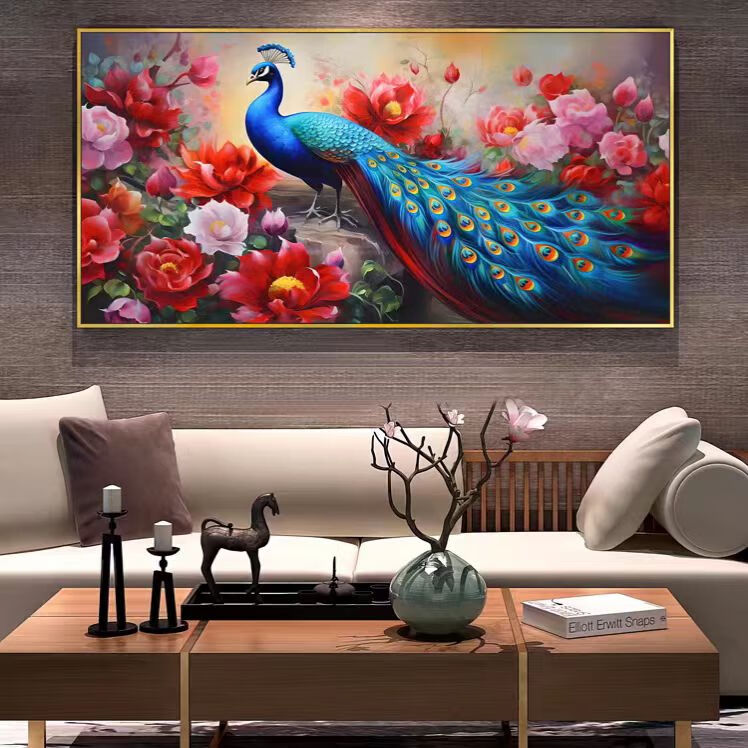 人工绣好的十字绣成品繁花似锦孔雀富贵图国色牡丹中式客厅带框 不带