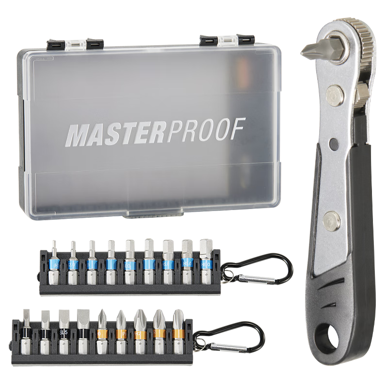 麥思德（MASTERPROOF）迷你小棘輪扳手L型狹窄空間螺絲刀內(nèi)六角一字十字批頭收納組套