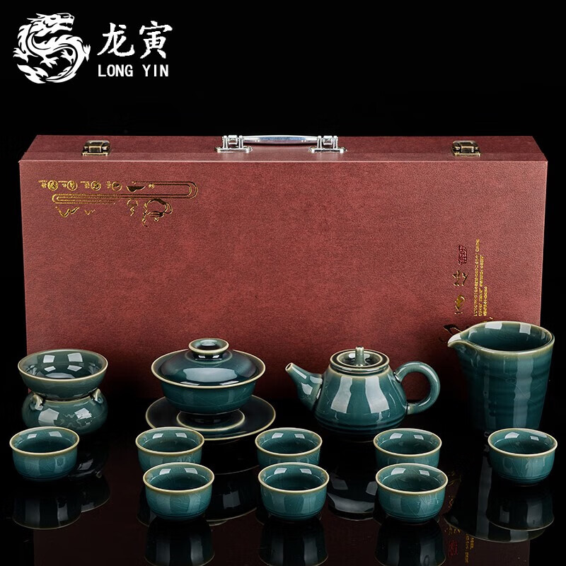 龙寅茶具整套功夫茶具套装开片可养哥窑釉陶瓷茶具茶壶礼盒装