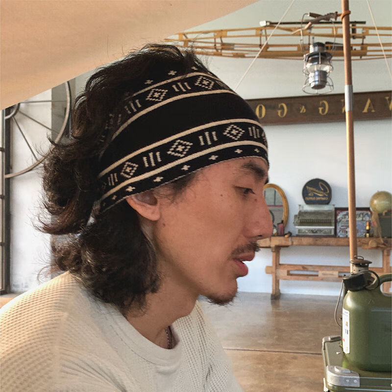 右客发带男生留长短发过渡期复古发短发头巾弹力发带运动发带 黑色