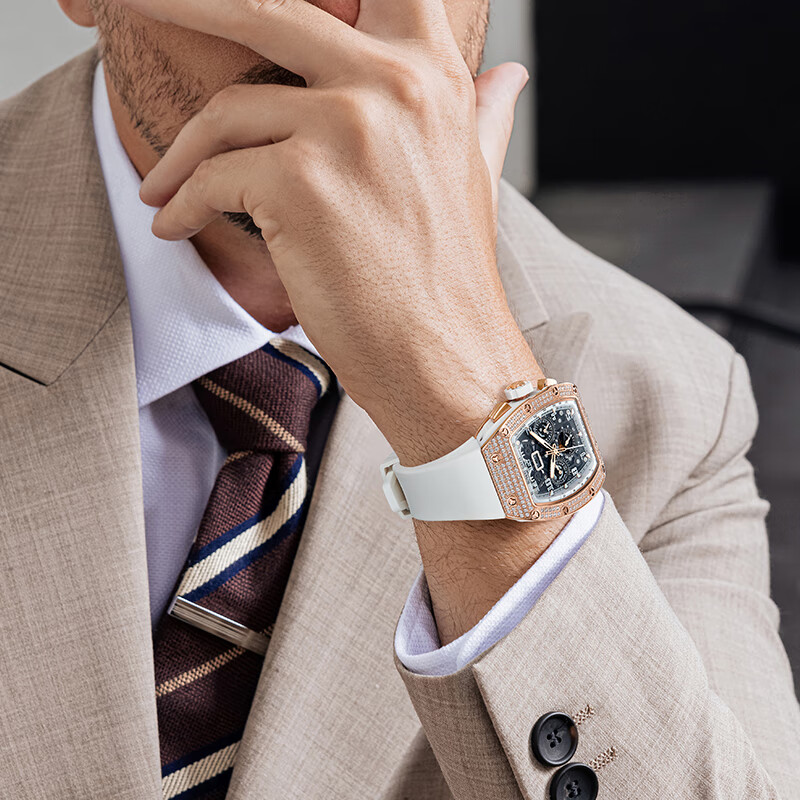 布加迪(BONEST GATTI)德国全自动机械手表镂空商务运动男士腕表情人节生日礼物送男友 BG5004-R1银壳黑面黑胶带 44mm