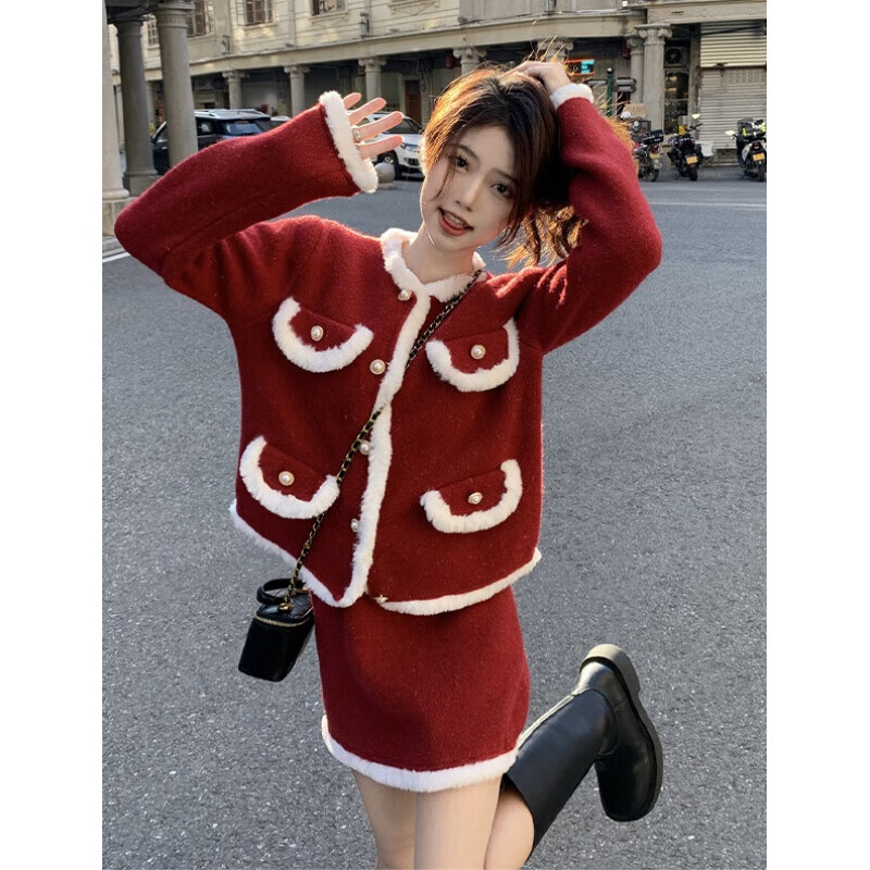 佑莱客新年战袍龙年过年衣服套装女红色冬装搭配一整套小个子穿搭两件
