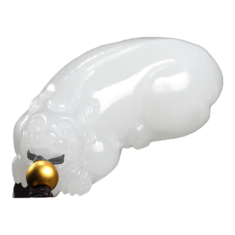 凈心石和田玉貔貅吊墜白玉立體貔貅搭配黃金頂珠玉墜