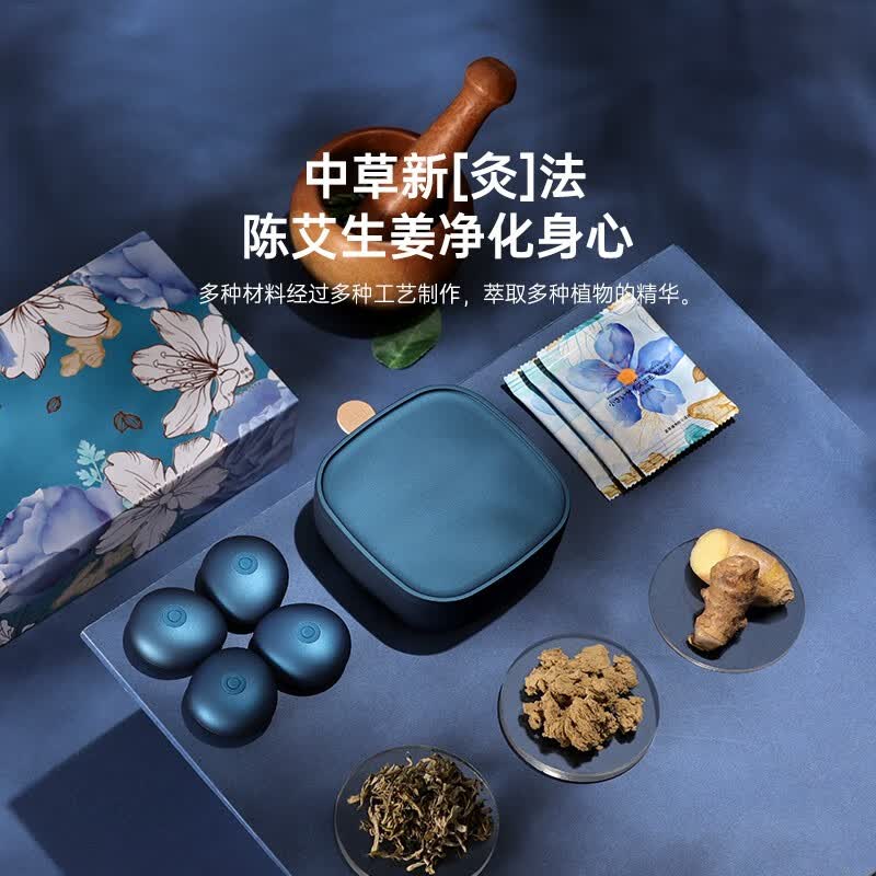 谷心（GX·Diffuser）艾灸仪电子艾灸盒便携家用无烟艾灸仪器 生日送长辈家人养生热敷 送朋友闺蜜结婚精致礼物 GX-J01极地蓝四头尊享版