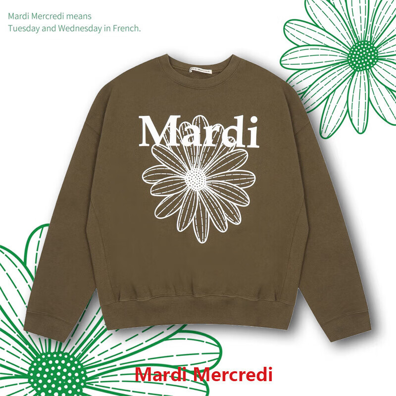 OEING&amp;mardi官方直营mardi卫衣小雏菊男女秋冬加绒薄款董洁印花刺绣 棕色白花印花国内现货 均码