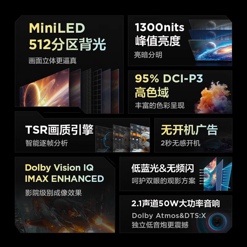 FFALCON雷鸟 鹤6 Pro 24款 MiniLED电视65英寸 512分区 1300nits 4+64GB 液晶平板电视机65S585C Pro