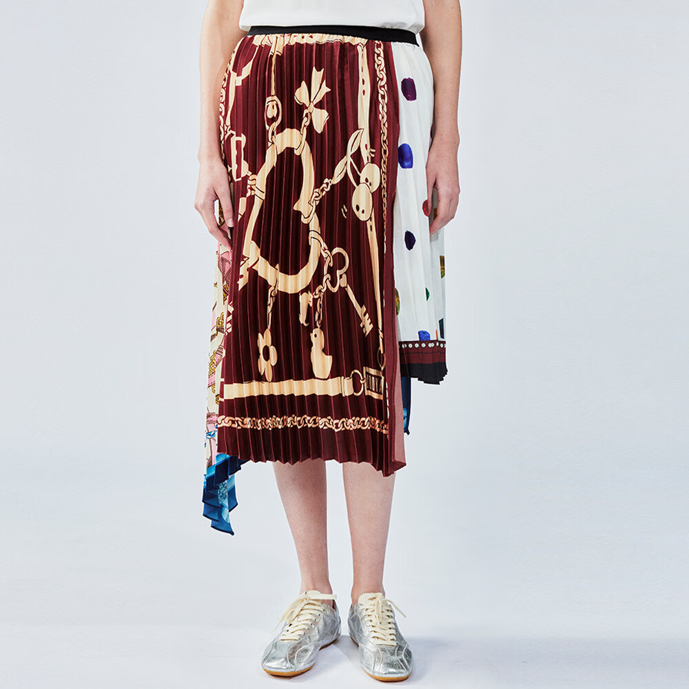 UOOYAA/乌丫2025夏季新款「舍不得扔」不规则拼接压褶丝巾半裙 印花 L