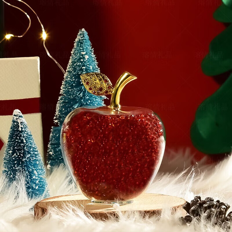 映棠水晶苹果摆件工艺品圣诞节平安夜送男女生朋友创意情人节生日礼物 红钻水晶苹果【礼盒装】