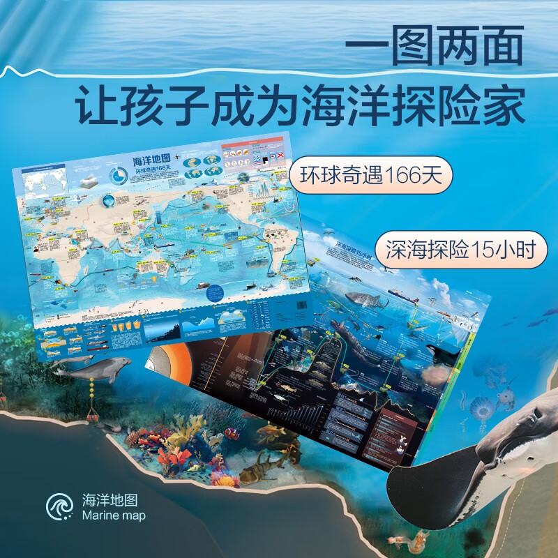 【北斗官方】2024年新版海洋地图 单张双面86*60cm少儿童深海探险沉浸式图解体验墙贴挂画