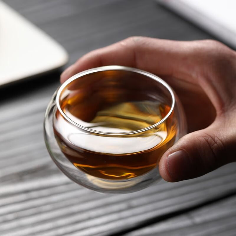 曲和（QUHE）玻璃品茗杯耐热加厚双层隔热透明喝茶小杯子防烫茶杯功夫茶具套装 50ml 4个双层玻璃杯 50ml-130ml