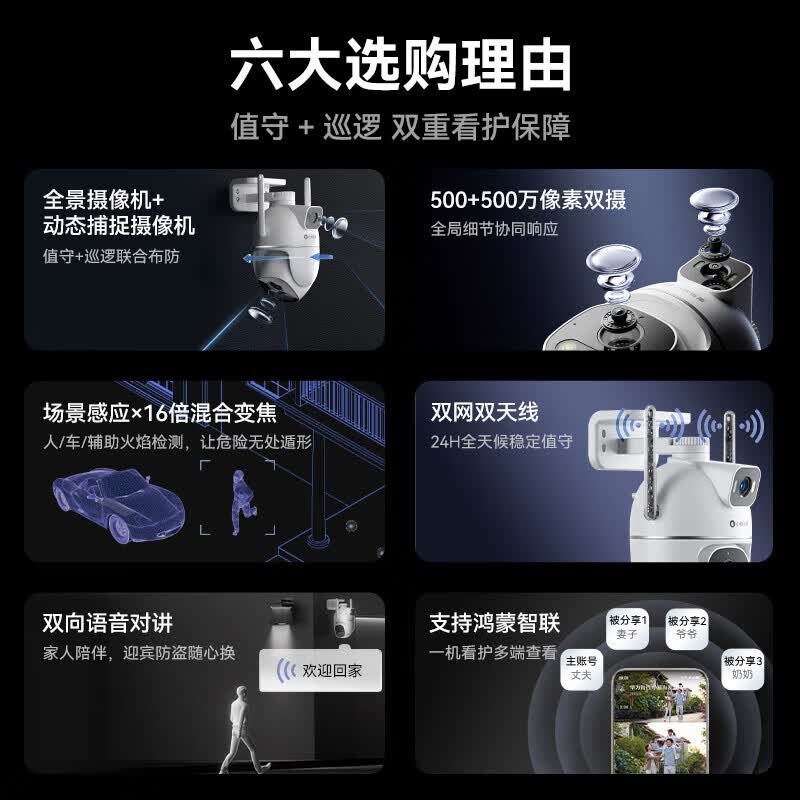 鸿蒙智选小豚当家室外摄像头3K双摄1000万超高清家用室内户外防盗监控器360度无死角带夜视摄像机 【1000万双摄】送32G+延长线+90天云存储