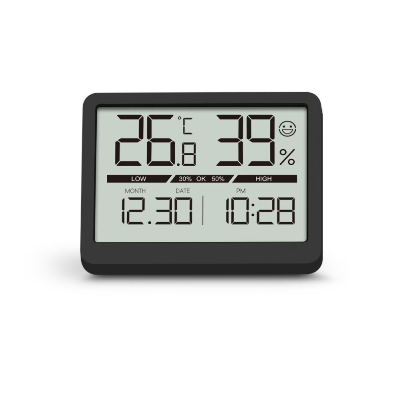 LCD家用温湿度计创意学生仪表 简约多功能床头数字温湿度时钟时间 黑色