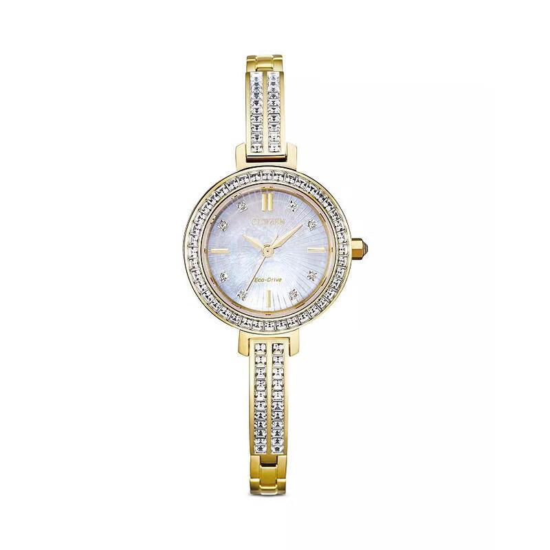 西铁城(citizen) eco drive系列水晶表光动能镶晶闪耀贝母盘钢带防水
