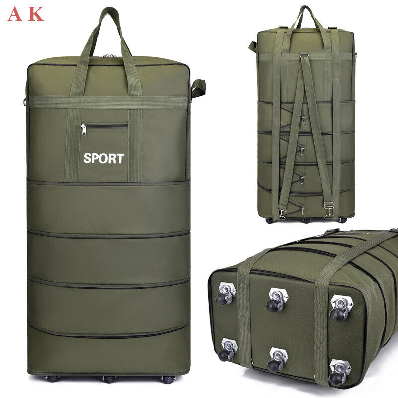AK航空托运包可折叠打工行李包大容量超大背包收纳袋行李袋带滑轮 39寸绿色四层收缩万向6轮