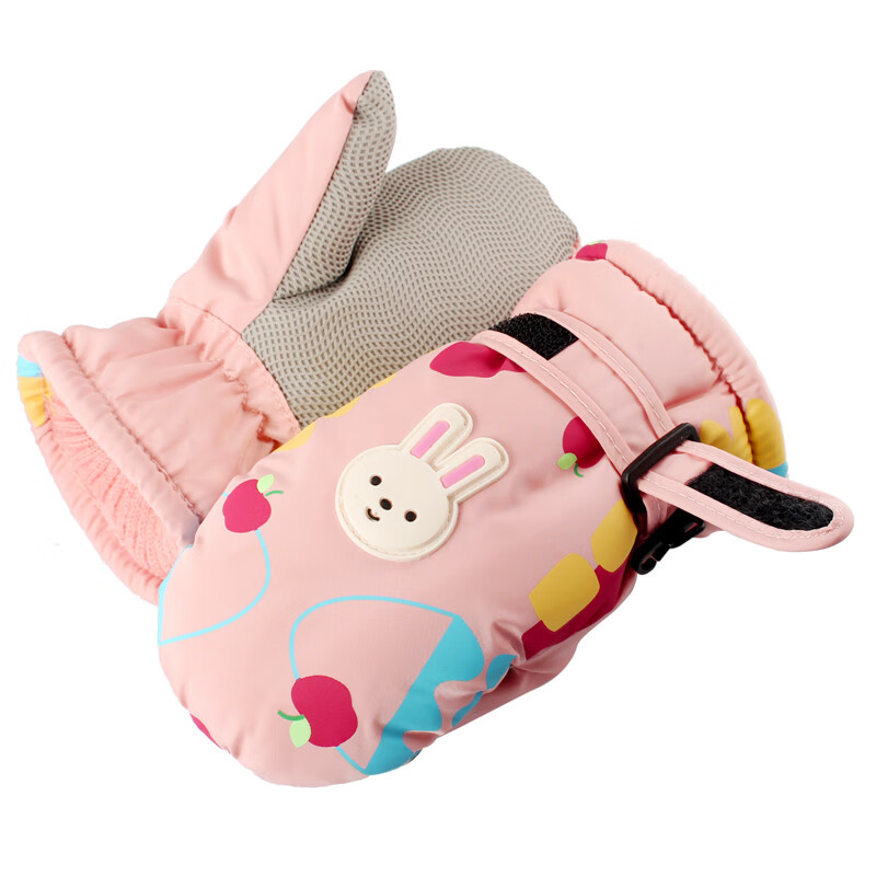 火炬人儿童手套冬季保暖加绒棉3岁到6岁男女宝宝小孩滑雪手套玩雪手套 草莓兔子
