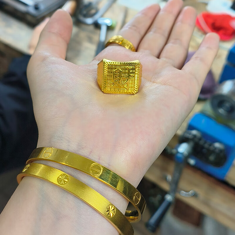 ogda金包银男士戒指王铁锤发财霸气款活口可调节送老公 大号财l字戒指