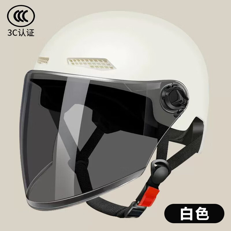 萨维朗新国标A类3C认证电动车头盔男女电瓶摩托机车四季通用夏季安全帽 新国标3C认证-s白色【遮阳长镜】