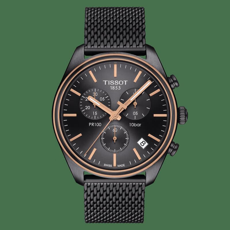 (tissot)手表男瑞士表 pr 时尚经典百搭三眼计时石英腕表 anthracite