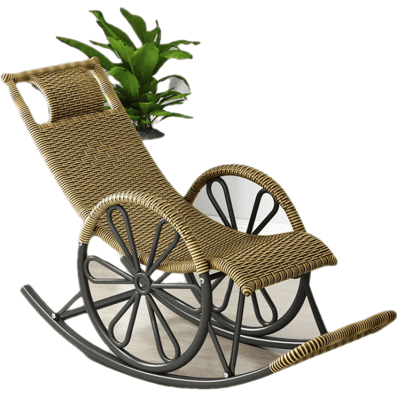 曼奴姿(MANNUZI) 摇椅藤椅午睡躺椅客厅阳台懒人椅逍遥椅老人休闲摇摇椅藤摇椅 升级版双层金色